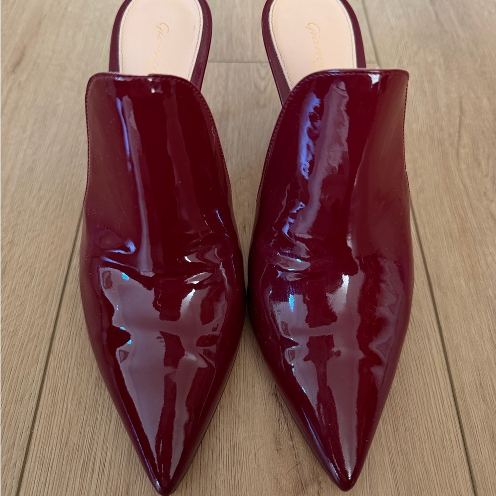 Gianvito Rossi Aramis 85 Patent Burgundy Mules